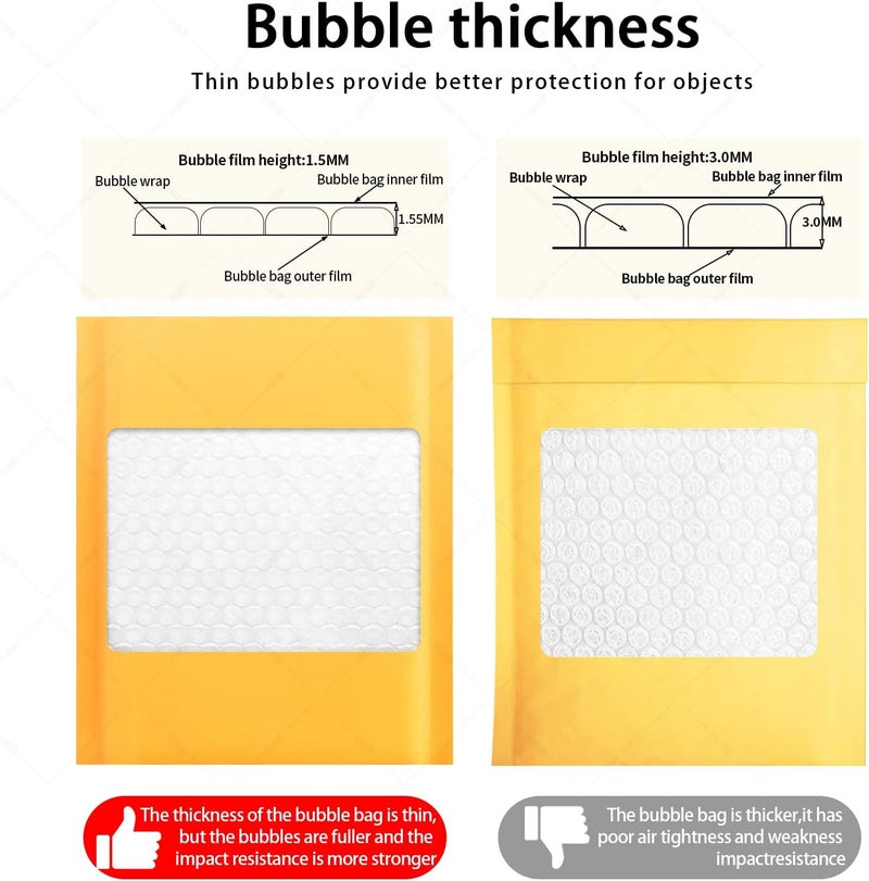 Dasen Kraft Bubble Mailers 8.5x11 Inch 50 Pcs,Small Self-Sealing Mail Shipping Bags,Yellow Padded Envelopes #2 - Image 3